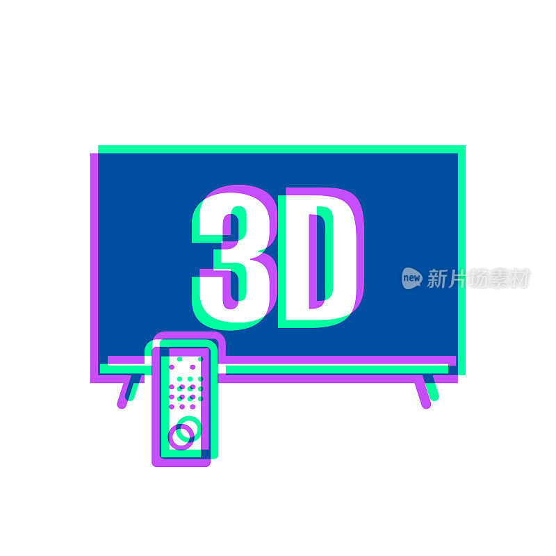 3 d电视。图标与两种颜色叠加在白色背景上